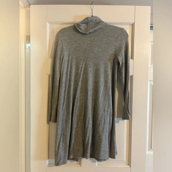 EVERLY | gray cowl neck lightweight short sweater dress - Picture 2 of 4